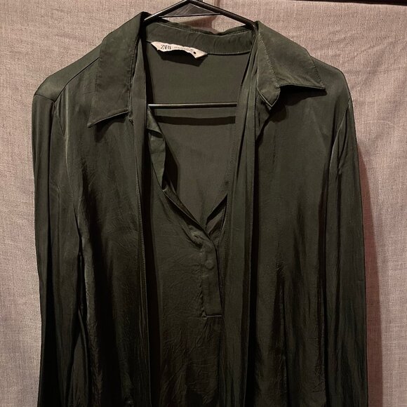 Womens ZARA Dark Green Silky Blouse - Picture 2 of 4